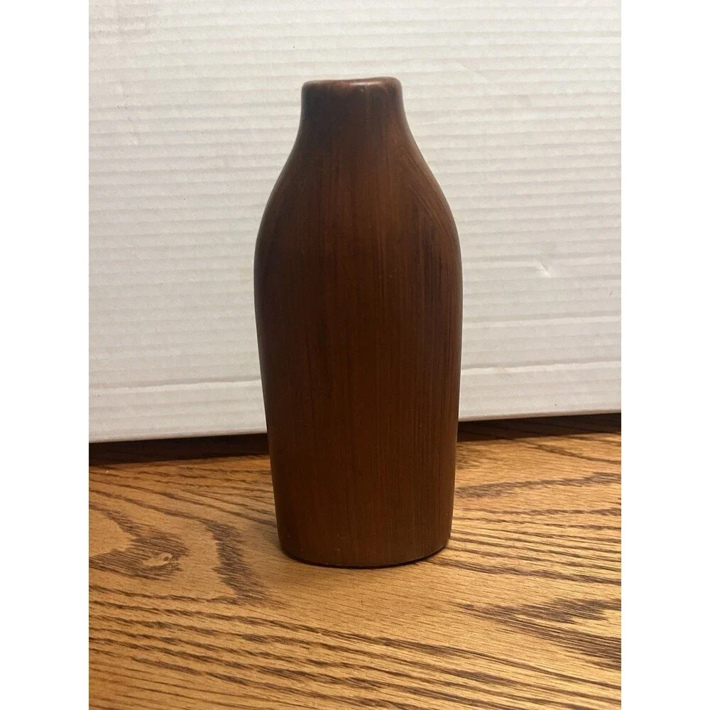 VINTAGE CERAMIC FAUX WOOD GRAIN  VASE 8” X  3” with RHINESTONE ACCENTS